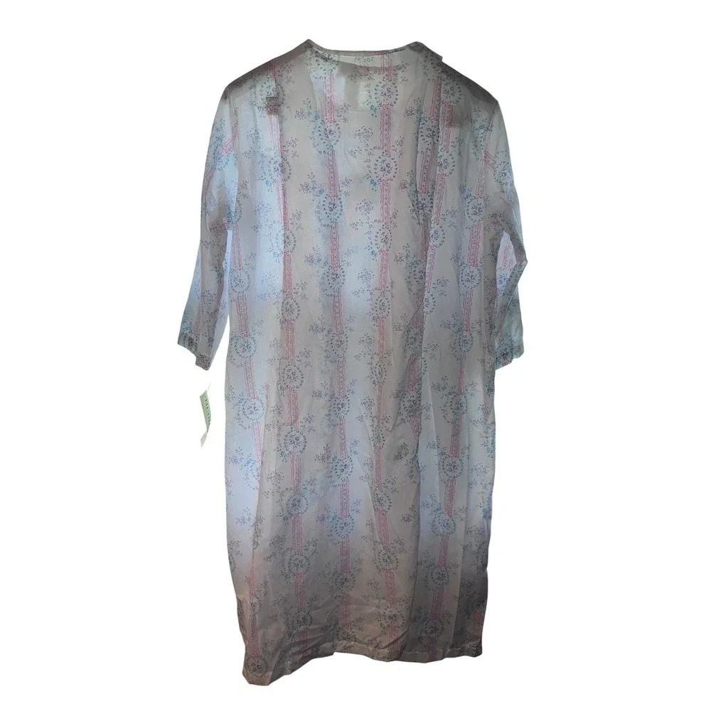 Heiress Vintage Floral Ribbon Stripe Nightgown White Pink Large Made in‎ USA NWT